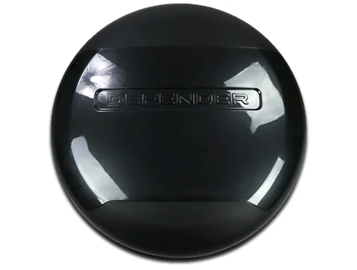 Gloss black spare wheel cover with Defender lettering