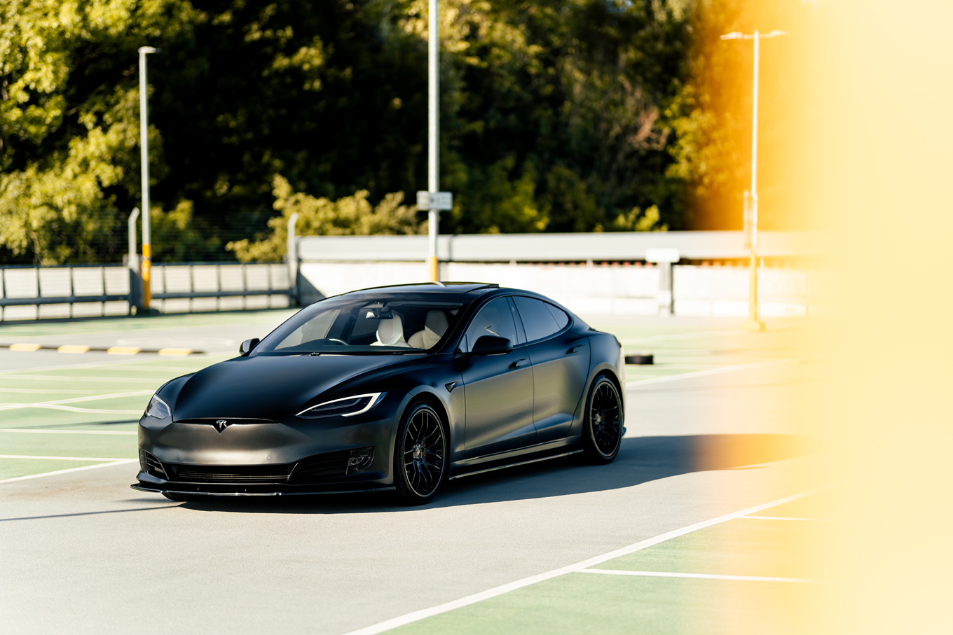 Satin black full colour change wrap on a Tesla Model S by TintTech Nottingham