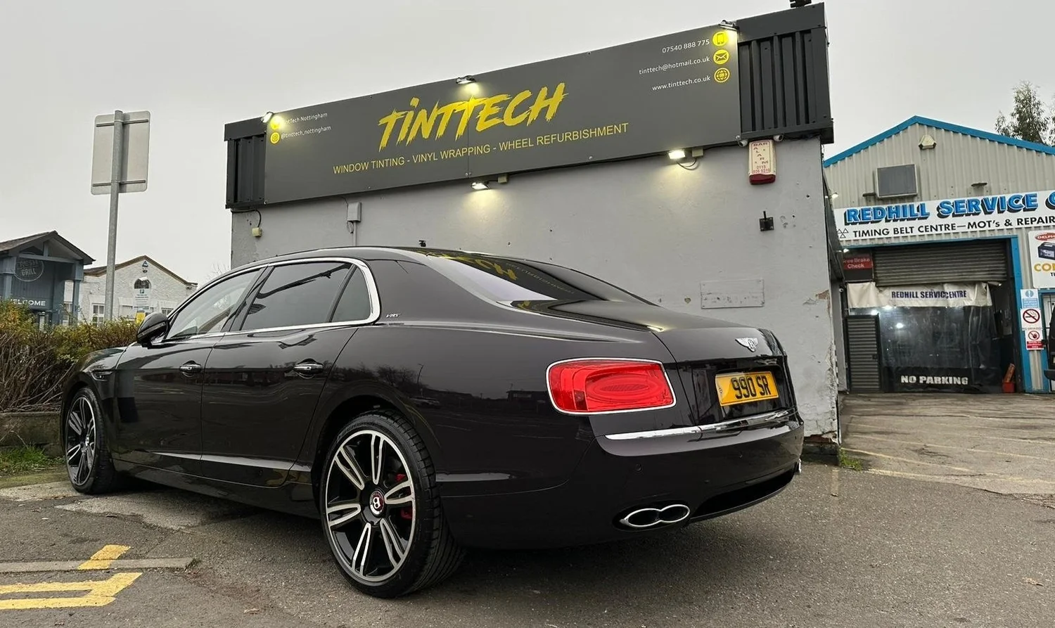 Black Bentley Flying Spur parked outside the TintTech Nottingham unit