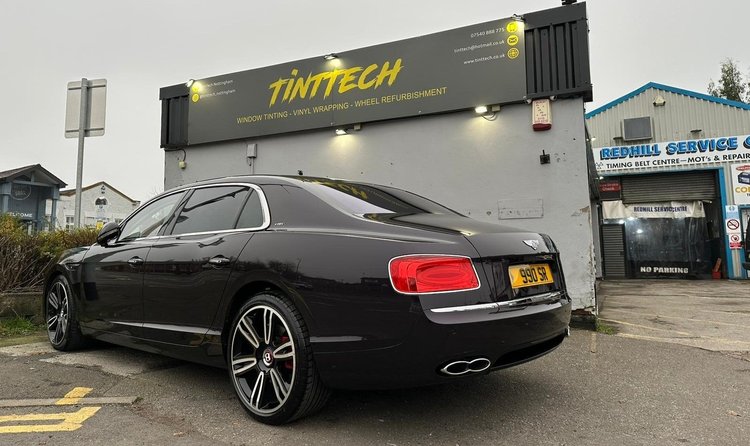 Black Bentley Flying Spur parked outside the TintTech Nottingham unit