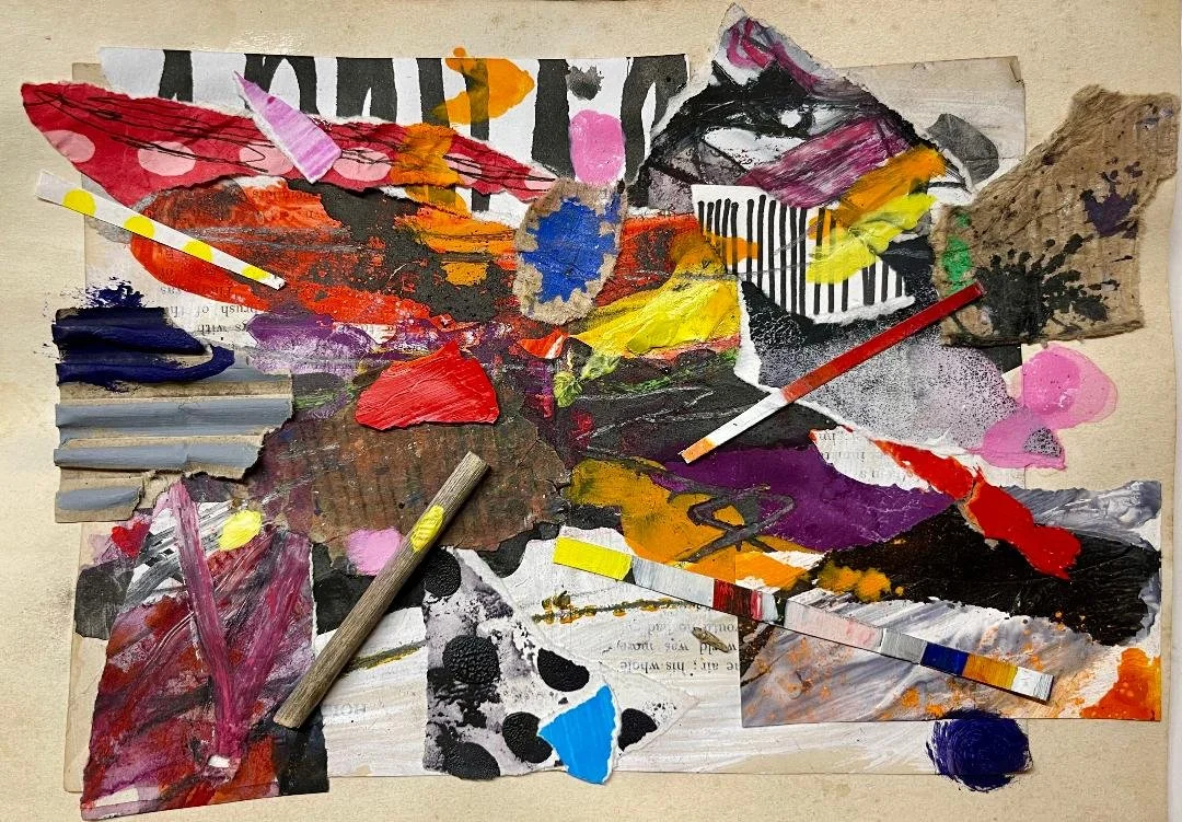 From the studio: Current collage ‘Insideout/Upsidedown’, currently unframed..