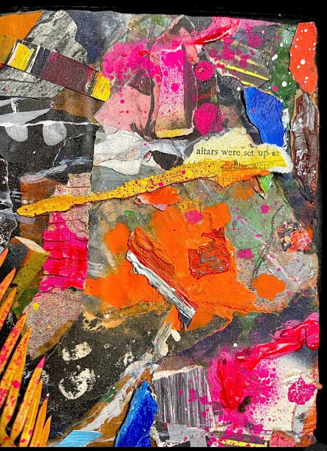 ‘Alters were set up'..’ Enlarged detail. Oil paint and mixed-media/found objects, 2026..