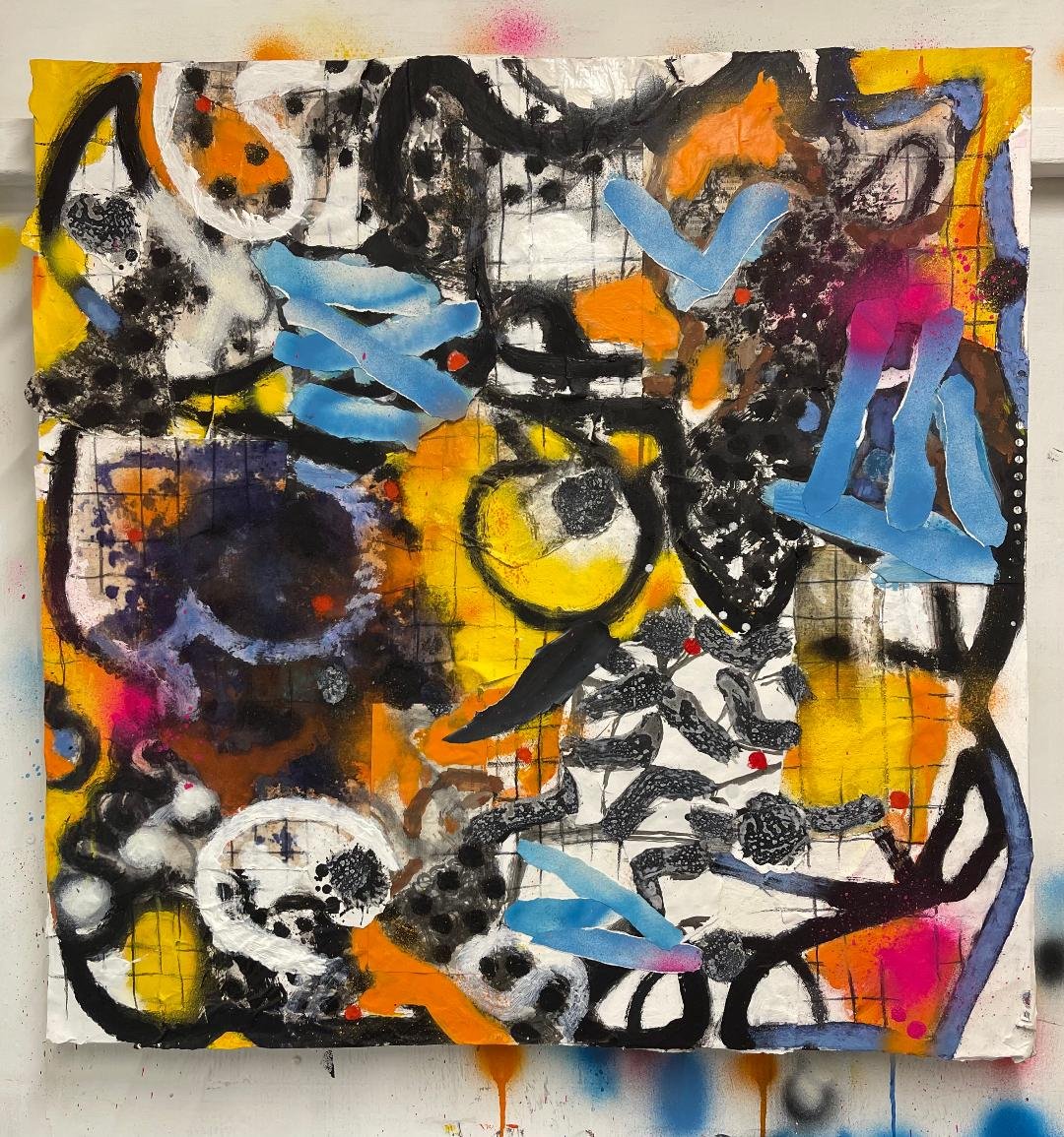 A new painting created over the last few weeks, the concept came together in Hiroshima through drawings and collages created on my travels, exploring line, brush marks and text: 