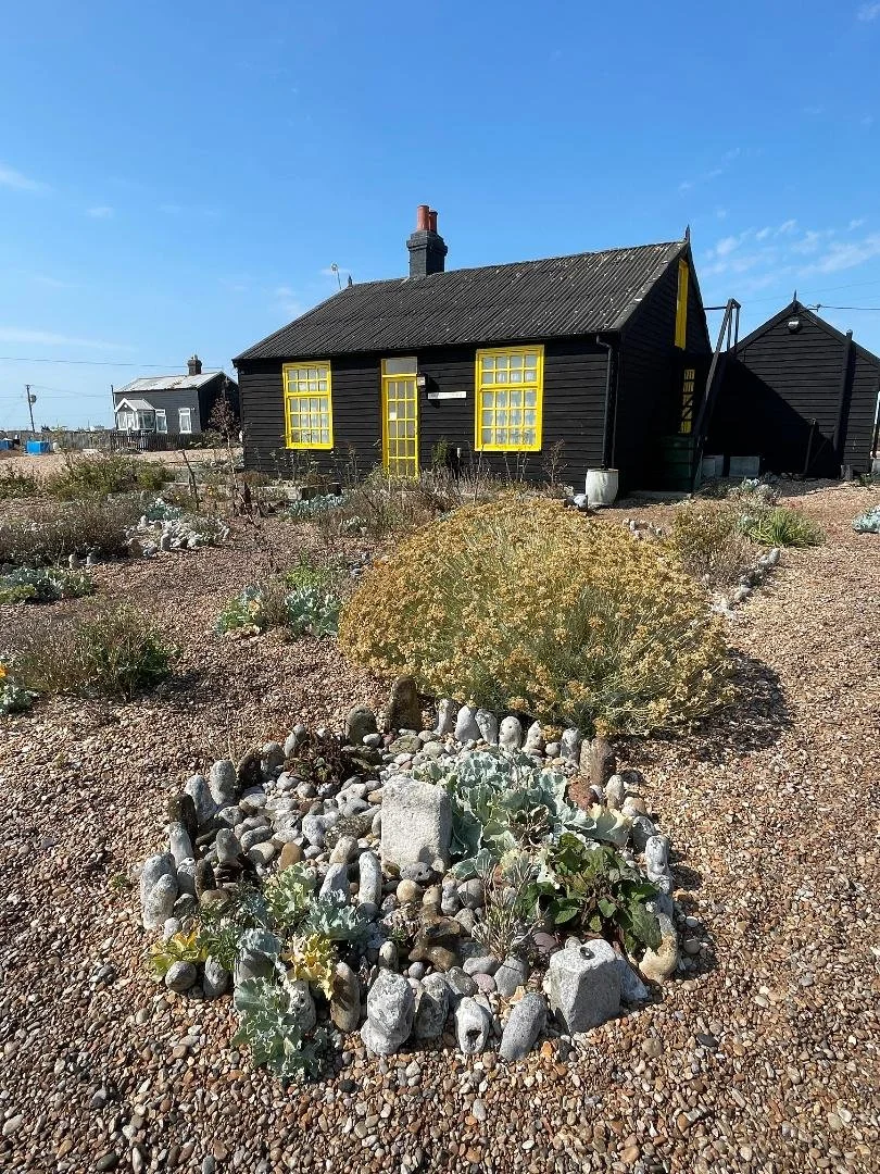 Spent a morning on Dungeness in Kent, collecting detritus on the shingle beach, visiting Derek Jarmen’s iconic black clad cabin and garden..