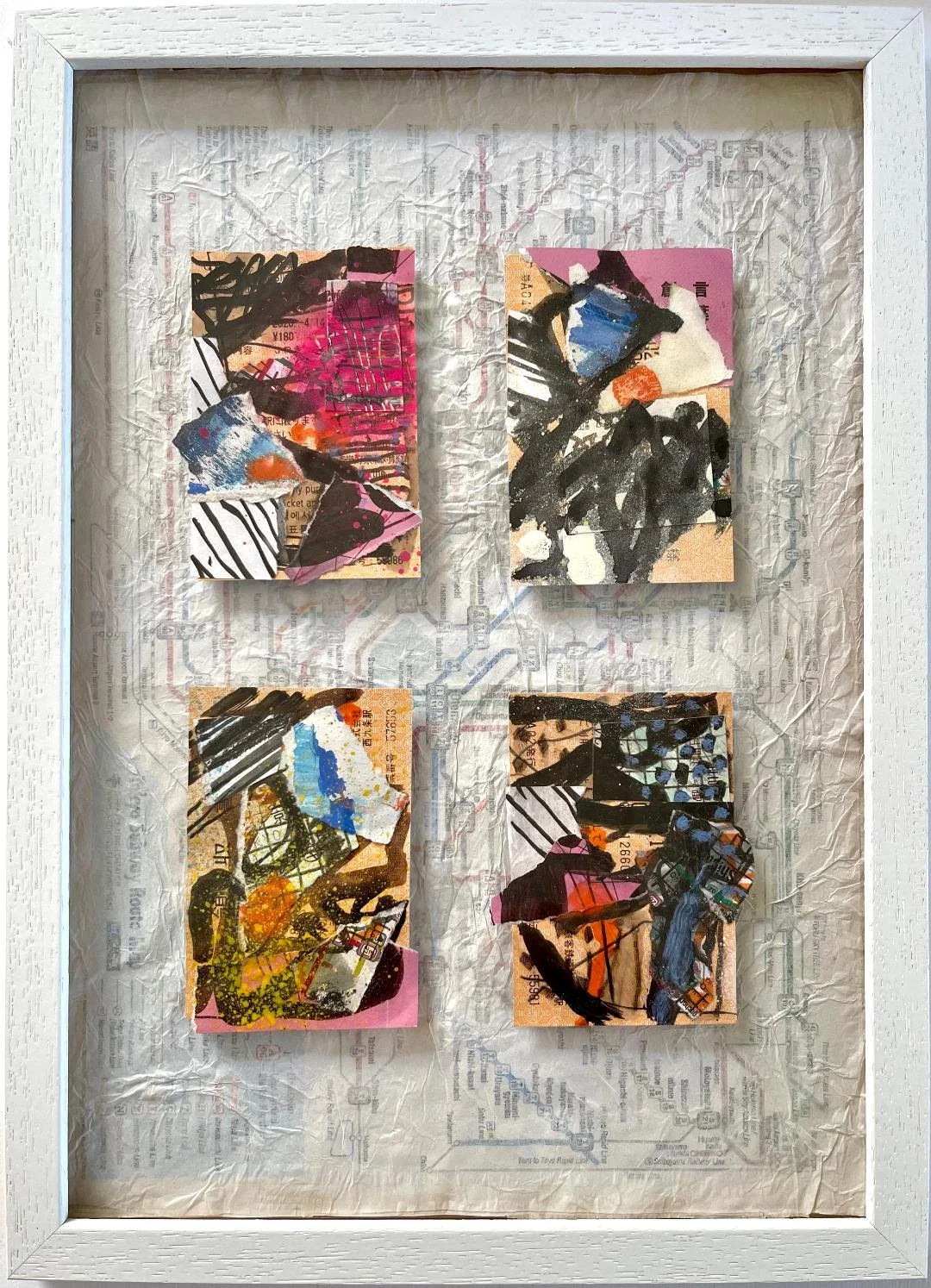 ‘Entropy Returns x 4’ Framed. Mixed-media on paper, 2026