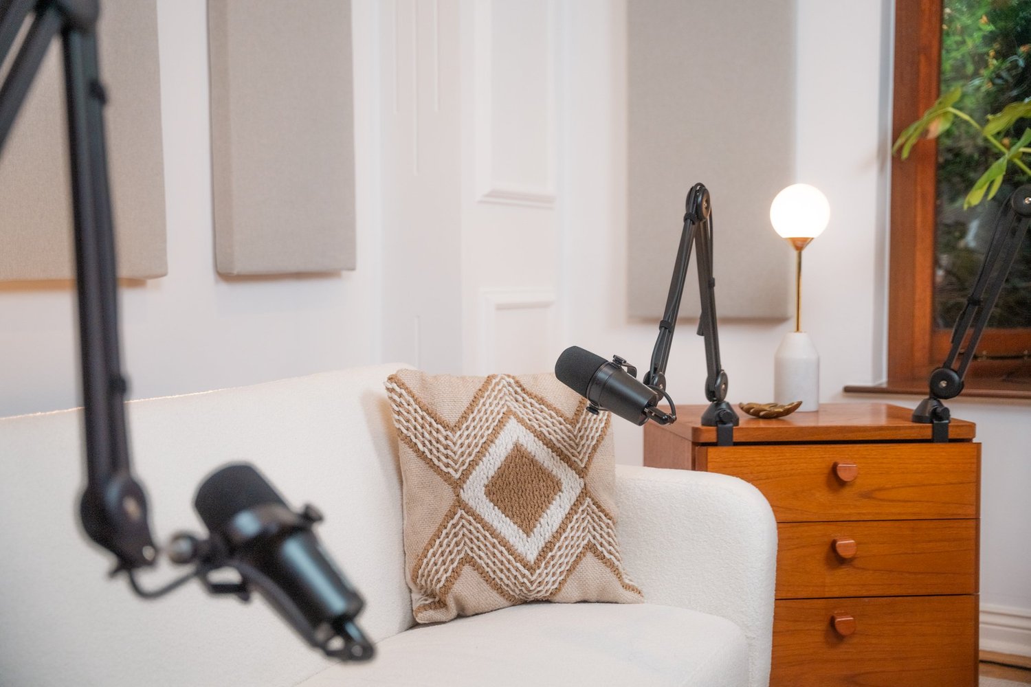 Morgan Goodsmith, founder of Cheshire Podcast Studio, in the White Studio
