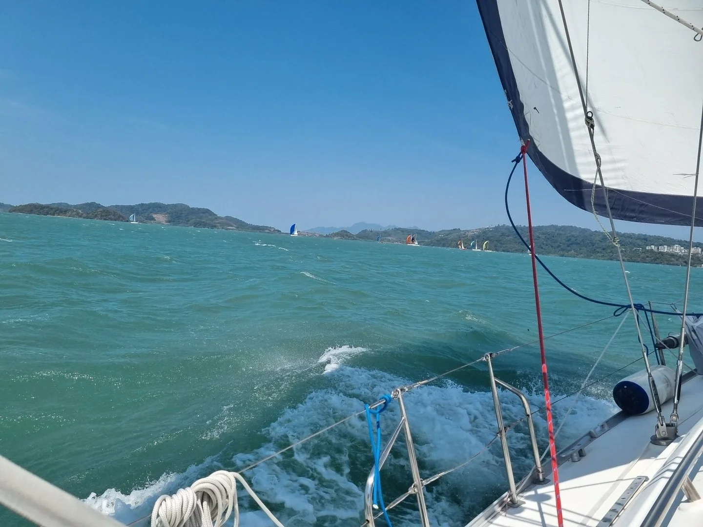A bit of down time on the water for Red Cap Sailing School watching race day 3 of the Royal Langkawi International Regatta, Langkawi, Malaysia, in 20 plus knots of wind. Then a quick recce for a tranquil anchorage and lunch before a great sail back u