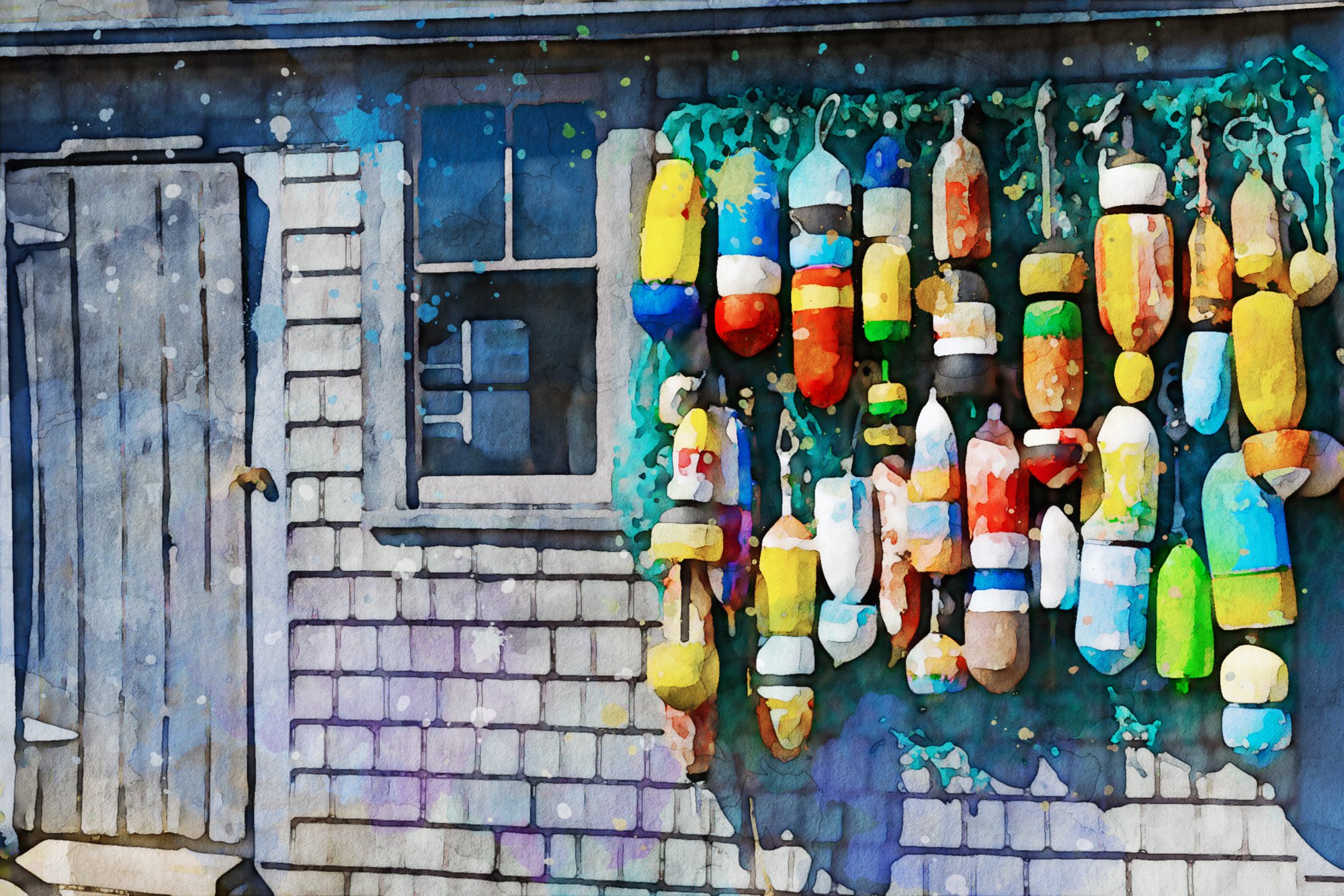 Buoys on fishing shack