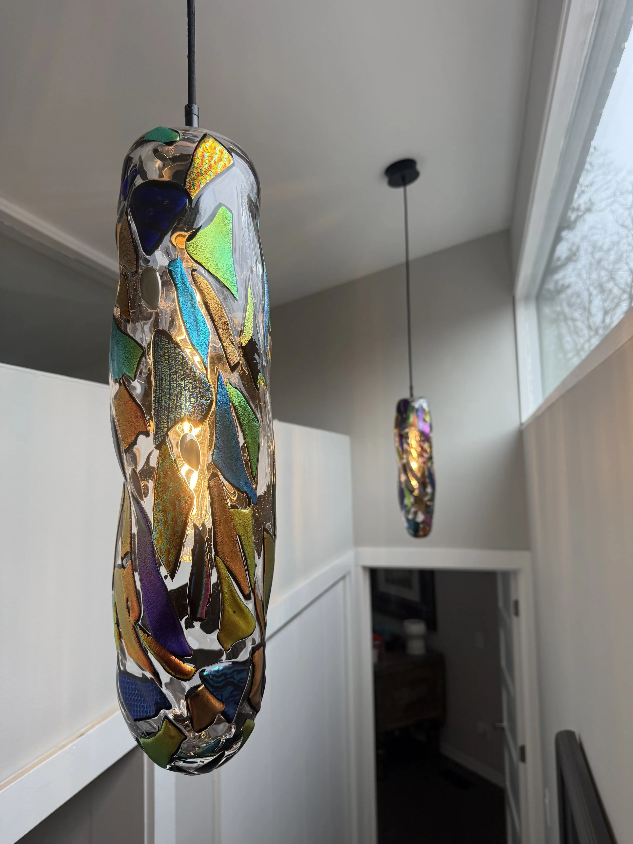 Dichroic Glass Multicolored Enclosed Pendant