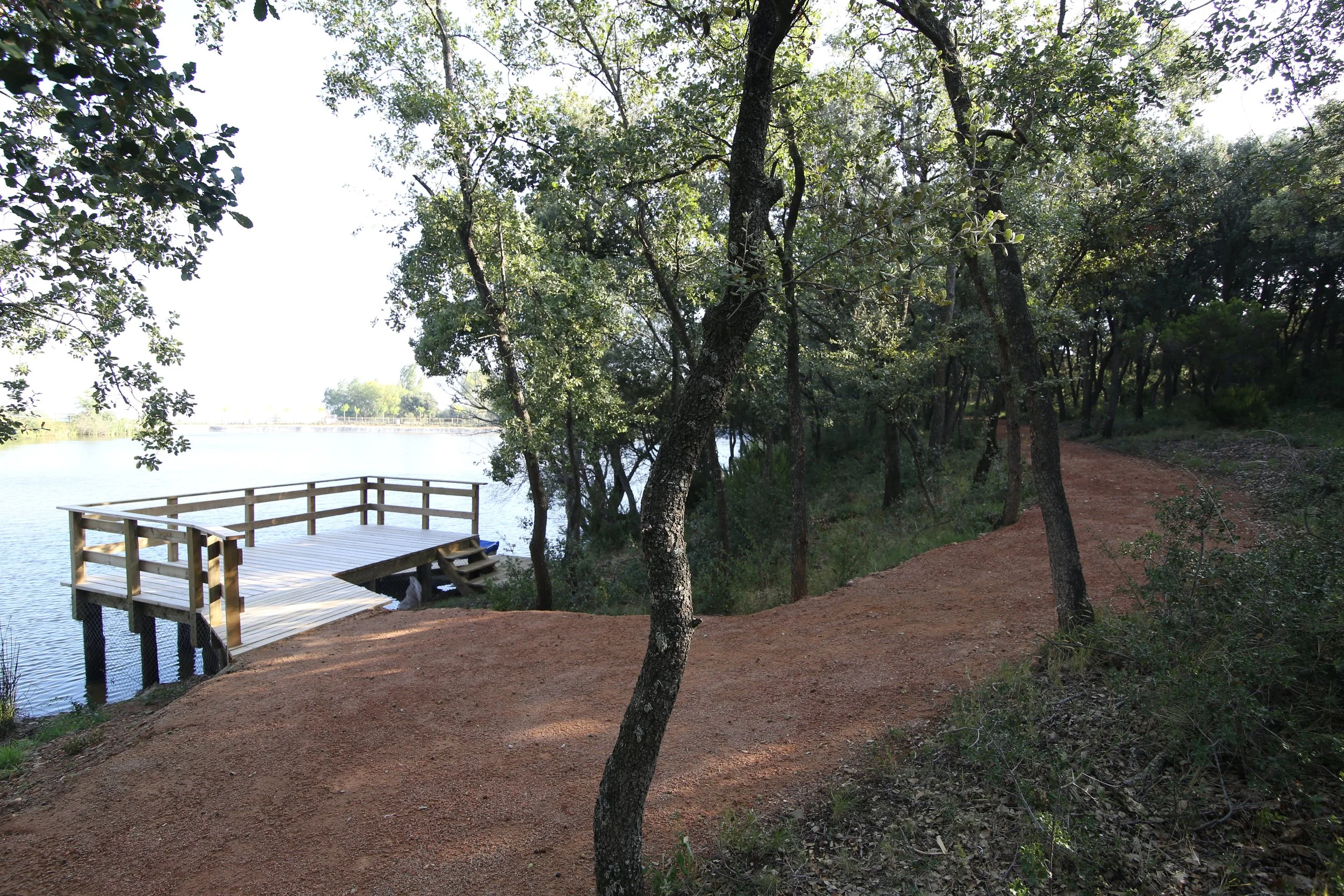 Sendero junto al estanque y los viñedos de la Finca Casa La Rad
