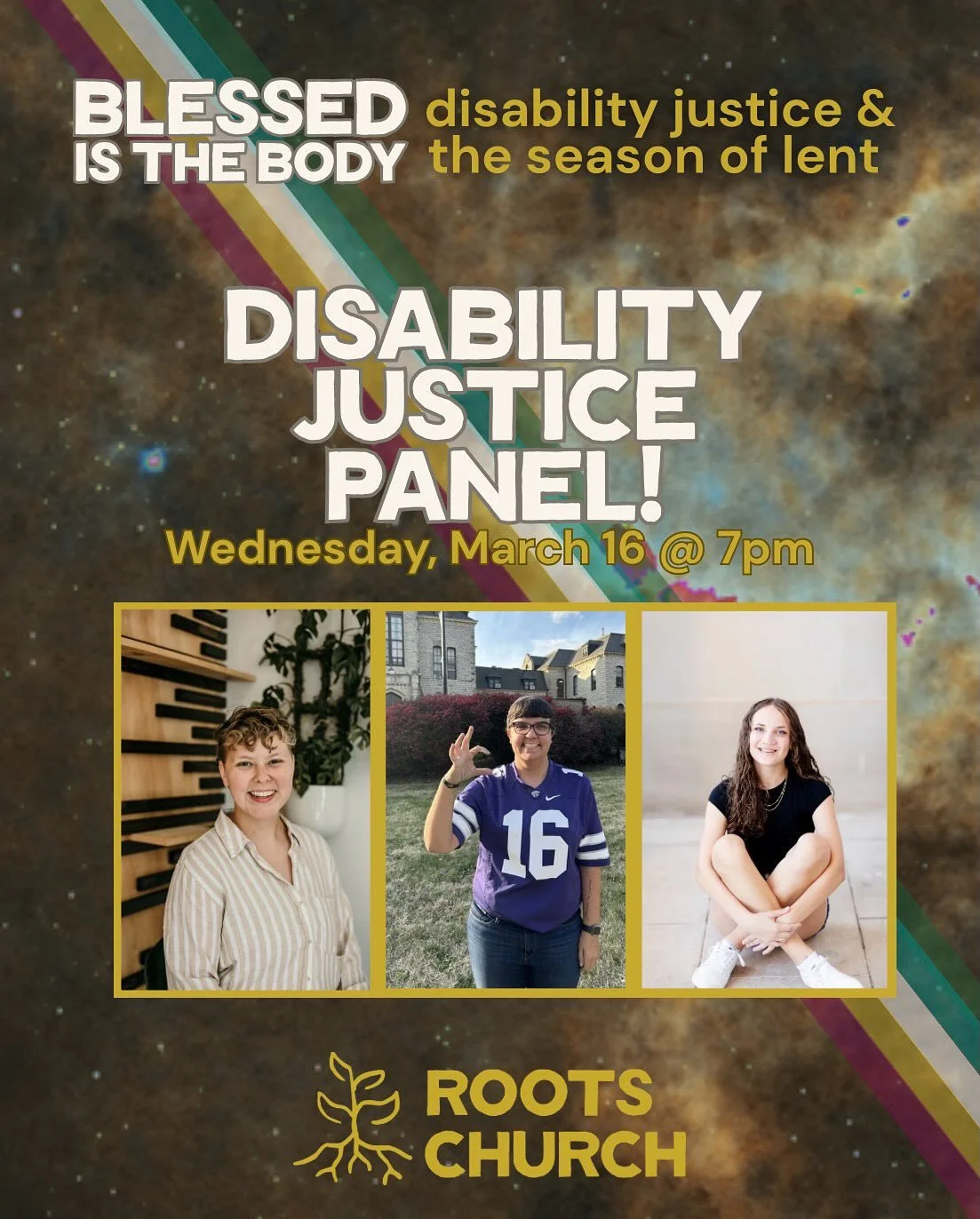 We are so excited for worship this week! We have three panelists (shout out @mypandasjourney @jami.breon @d.elise130 ) this week who are passionate about Disability Justice and you&rsquo;ll want to hear from them. See you Wednesday at 7pm! Music comi