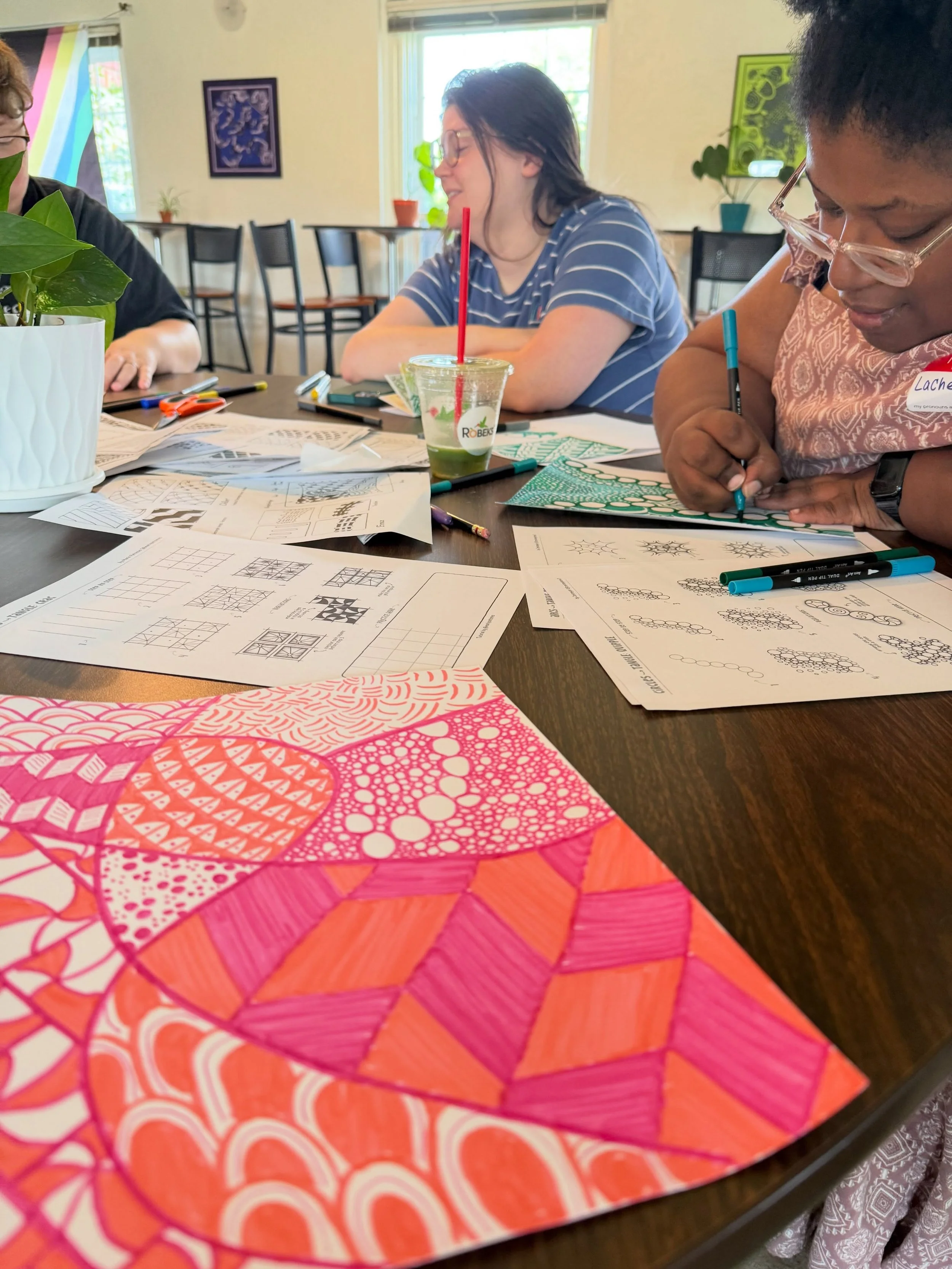 Yesterday at Crafternoon, we learned a doodle meditative practice called zentangle. It&rsquo;s a repetition based doodling and can be done while praying for someone or something. 

At first, it was like we knew that it could be a quiet, prayerful act