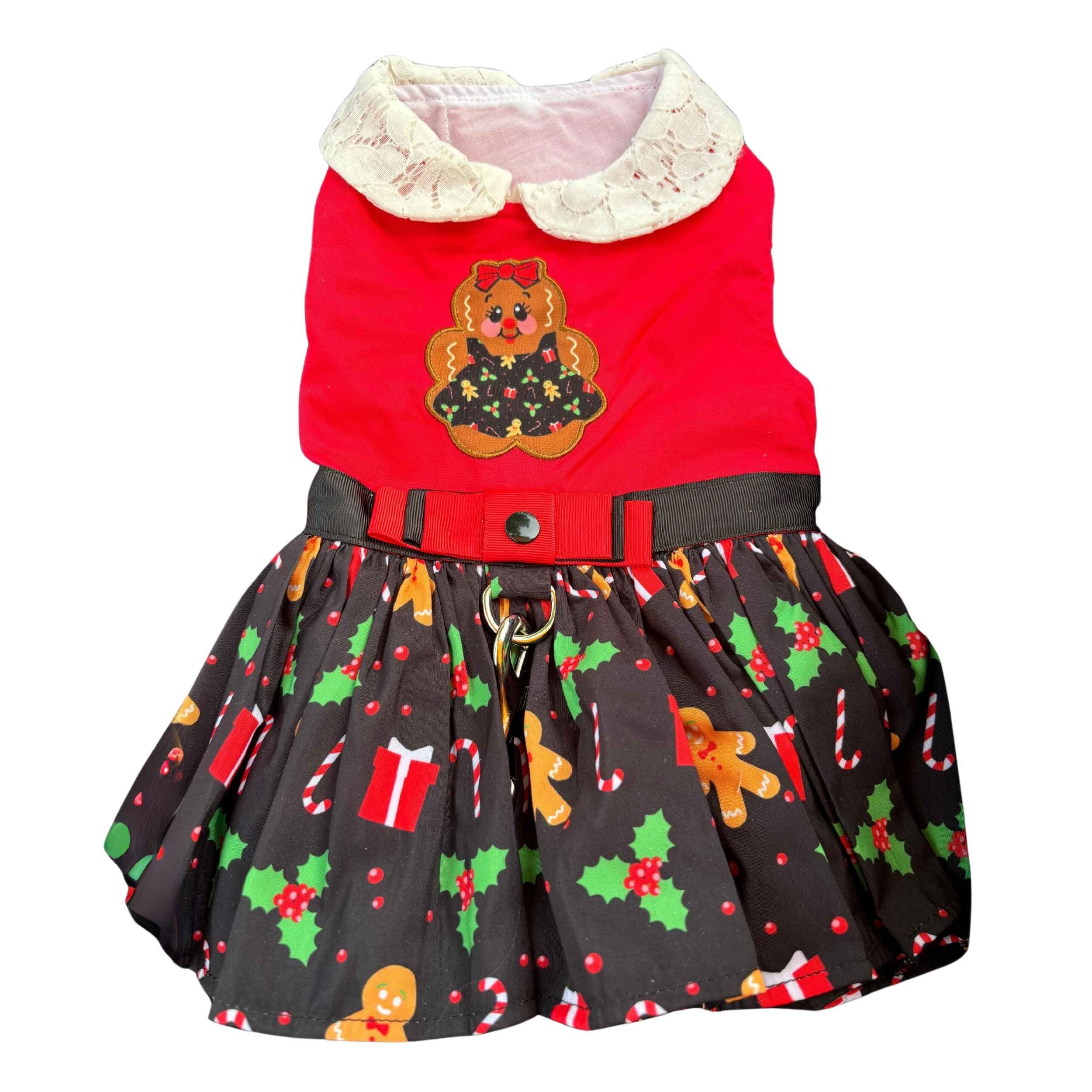 holiday_dog_harness_dress_outfit_with_ginger_bread_theme