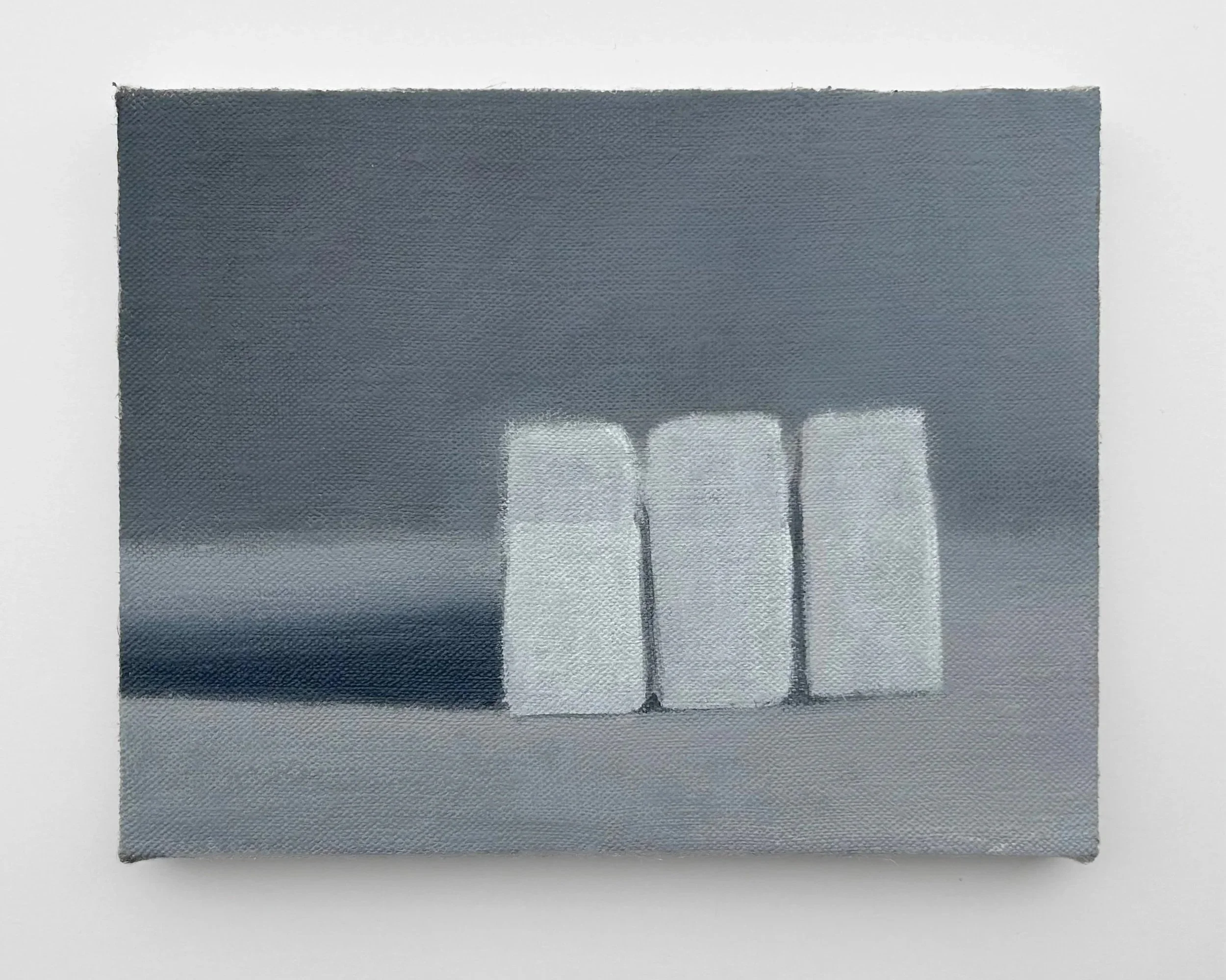 "Three Cartons", acrylic on linen, 2024
