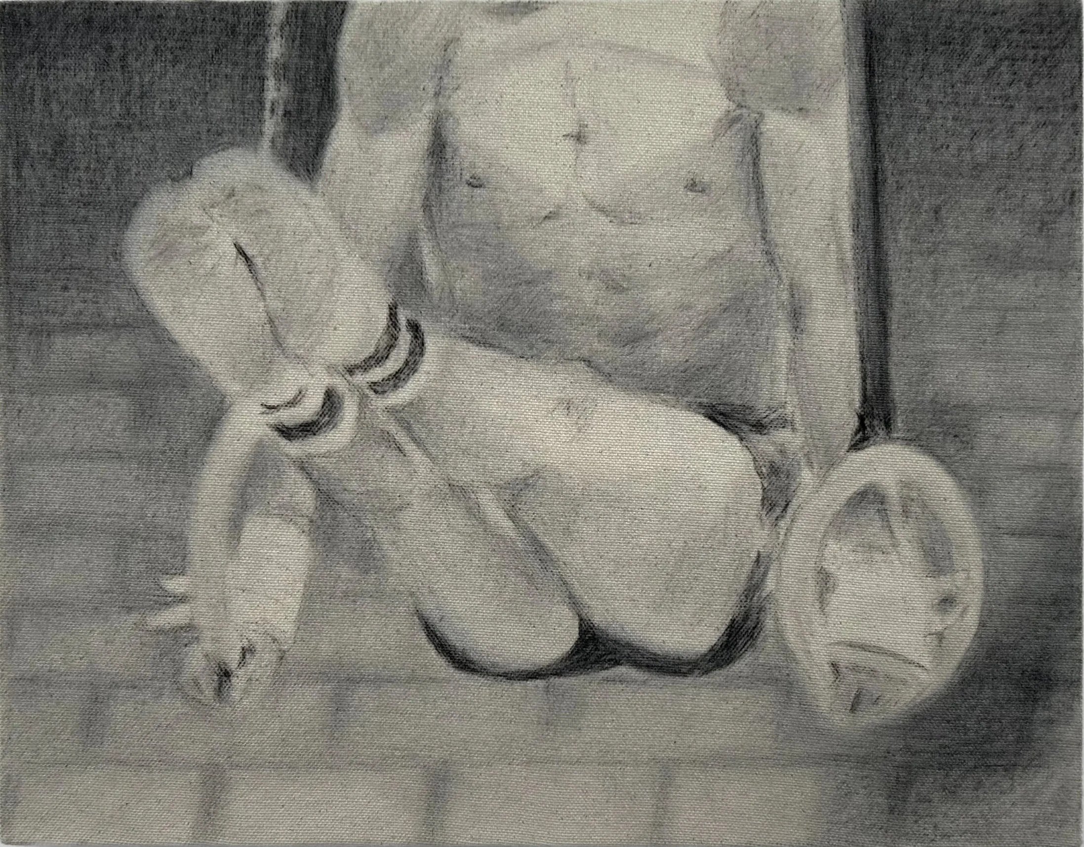 "Mitch Gaylord beat my dad at rings", charcoal on canvas, 2025
