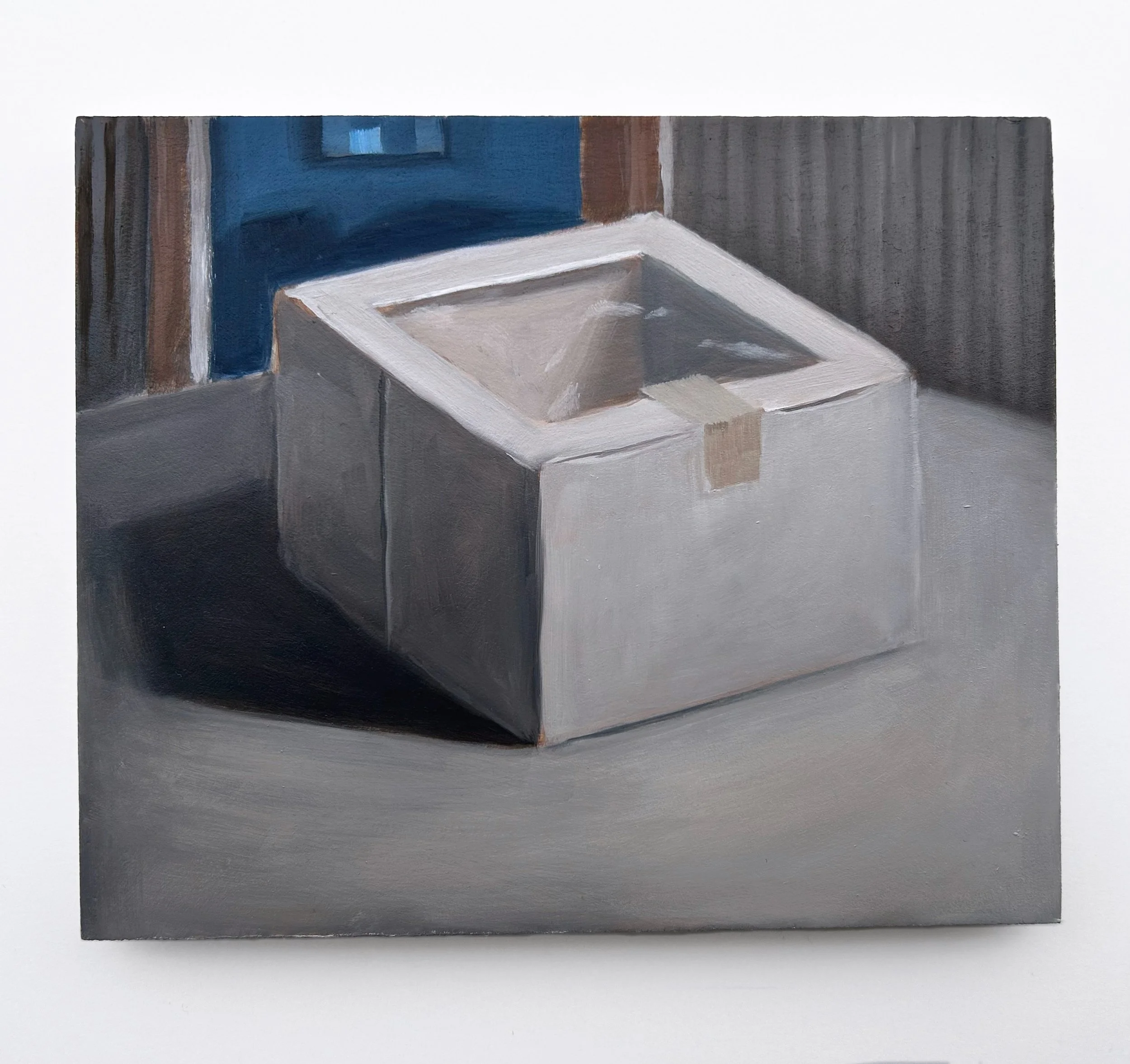 "And there exists a skylight for to look down & in", oil and acrylic on MDF, 2025