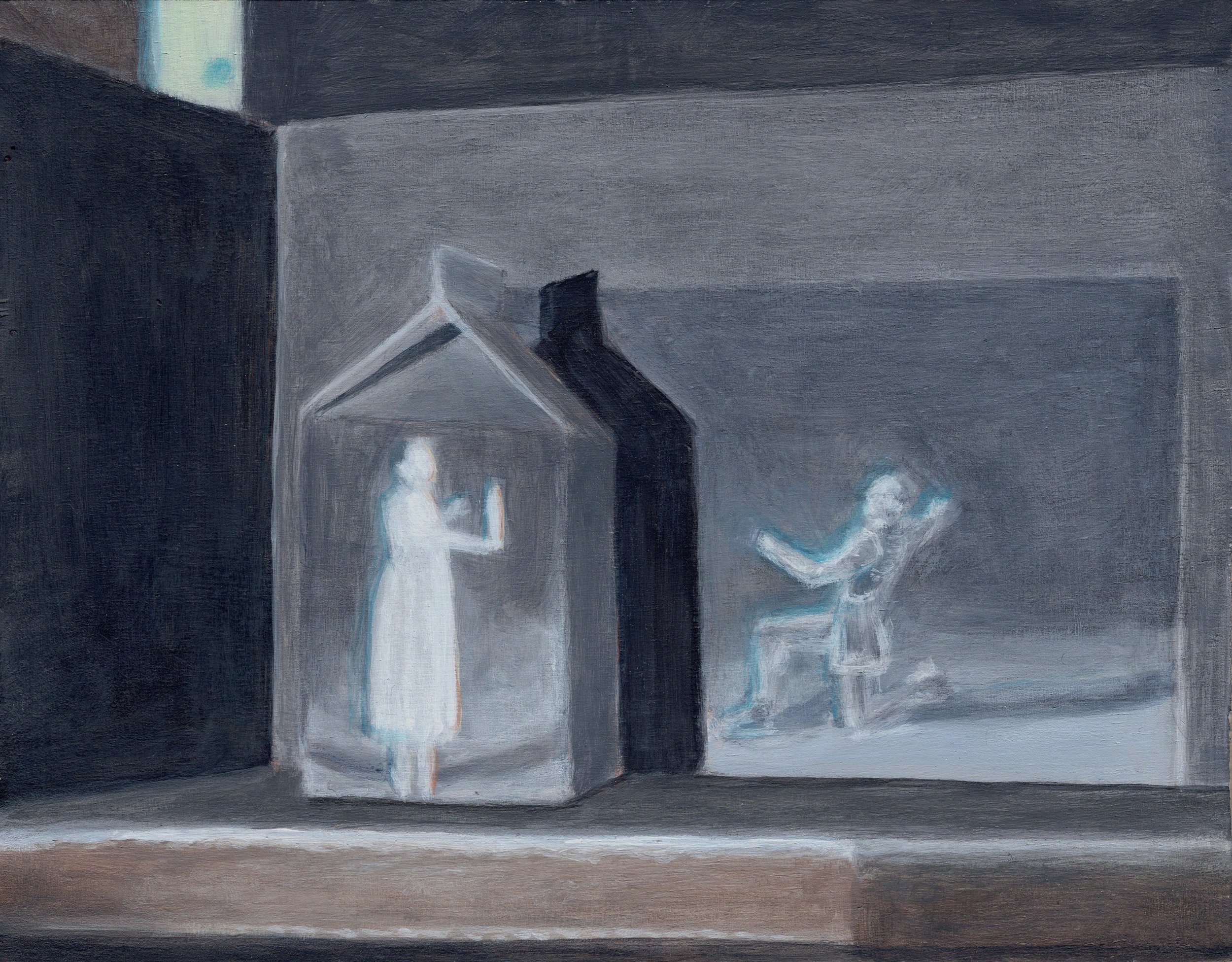 "Still Life Projection I (La Sonnambula)", acrylic on wood, 5.5x7", 2025