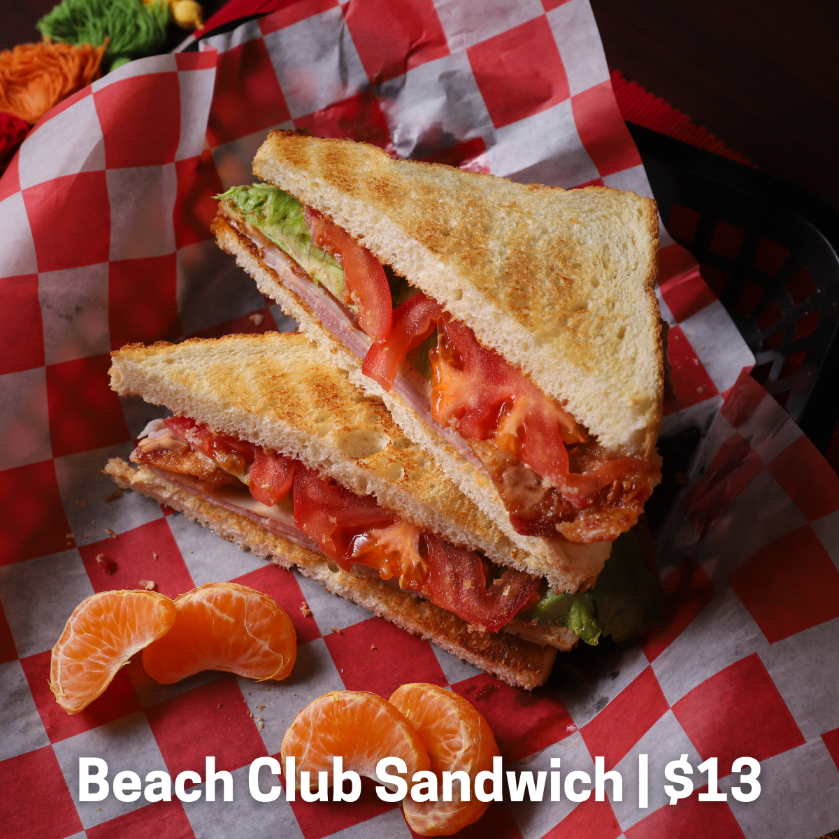 Ham, turkey, bacon, lettuce, tomato, and mayoketchup on white or wheat bread.