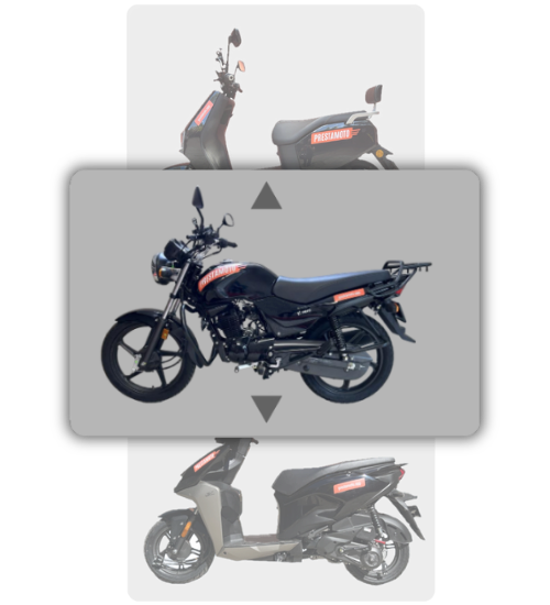 Paso 2 de rentar una moto de Prestamoto. Elige tu moto: Hero Eco 150, Hero Xoom 110, Tailg Ultra.