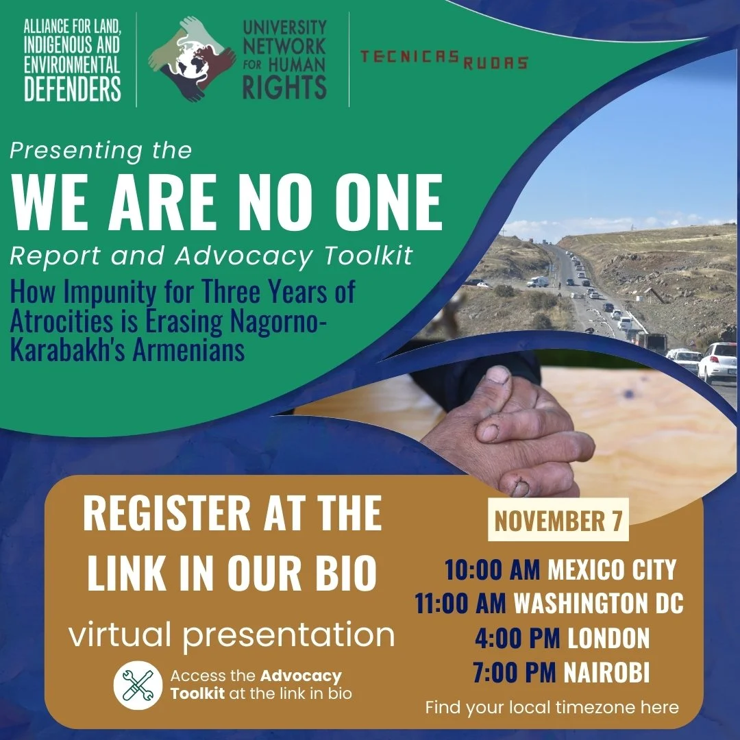 In ten days, after years of atrocities against ethnic Armenians in Nagorno-Karabakh that culminated in ethnic cleansing, Azerbaijan will host #COP29.

Join us this Thursday for a presentation of the of the We Are No One report and Advocacy Toolkit, w