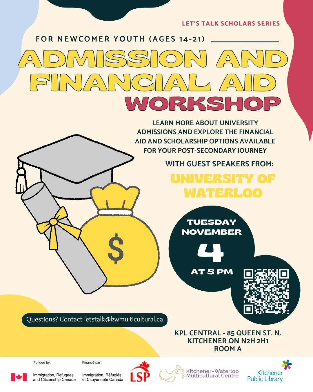🎓 Let&rsquo;s Talk Scholars: UWaterloo Edition!

Thinking about college or university? Don&rsquo;t miss this one-hour workshop with guest speakers from UWaterloo sharing tips on admissions, scholarships, and financial aid! 💡📚

📅 Nov 4 | 5 PM | KP