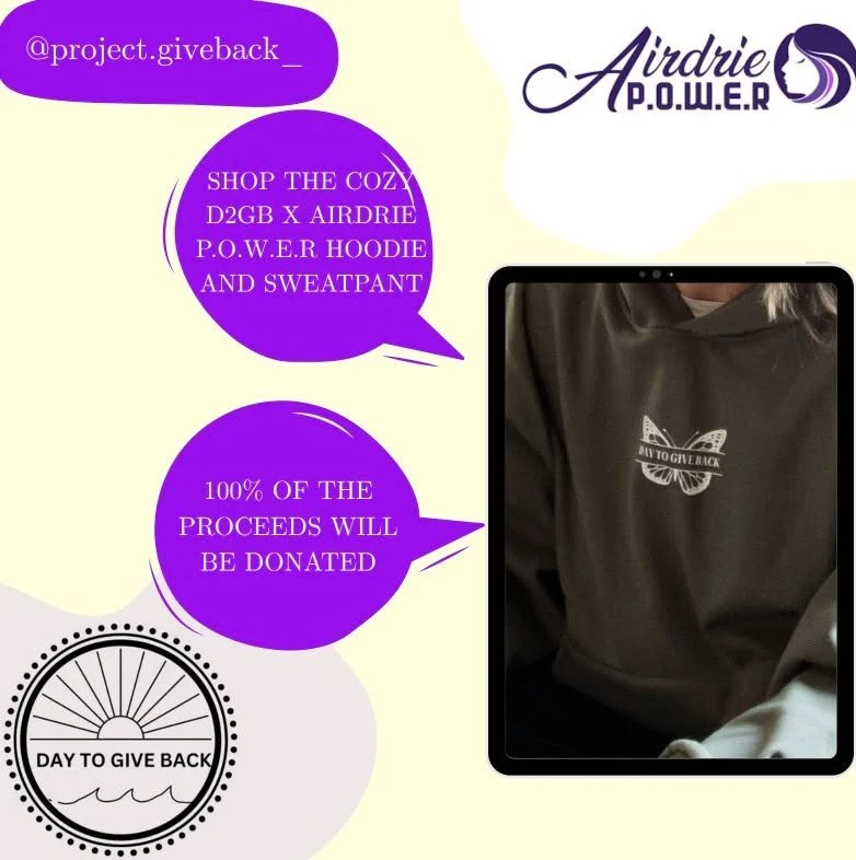 Community Comes First 🤝
Help us bring essential services back to Airdrie.
Our hoodie fundraiser is raising funds to help the local women&rsquo;s shelter reopen and continue its vital work.
Join the cause&mdash;shop, support, and stand with us.

#Day