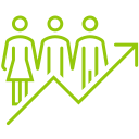 Diagram of people and an arrow graphic showing a positive improvement.