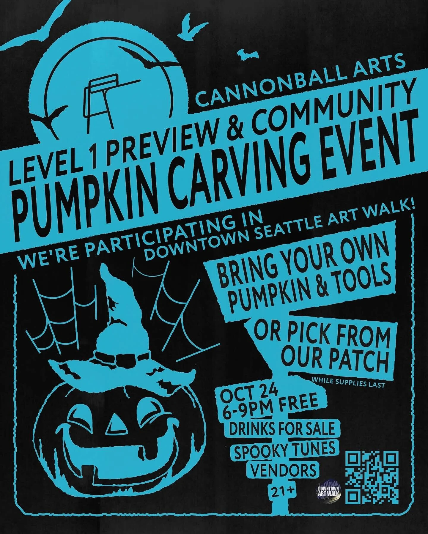 Get @reshare_app &bull; @cannonballarts 

Kick off spooky season with us at Cannon Ball Arts for a Community Pumpkin Carving Night + sneak peek of Level 1 as part of the @seattledowntownartwalk 👻 Bring your own pumpkin and carving tools, or grab one