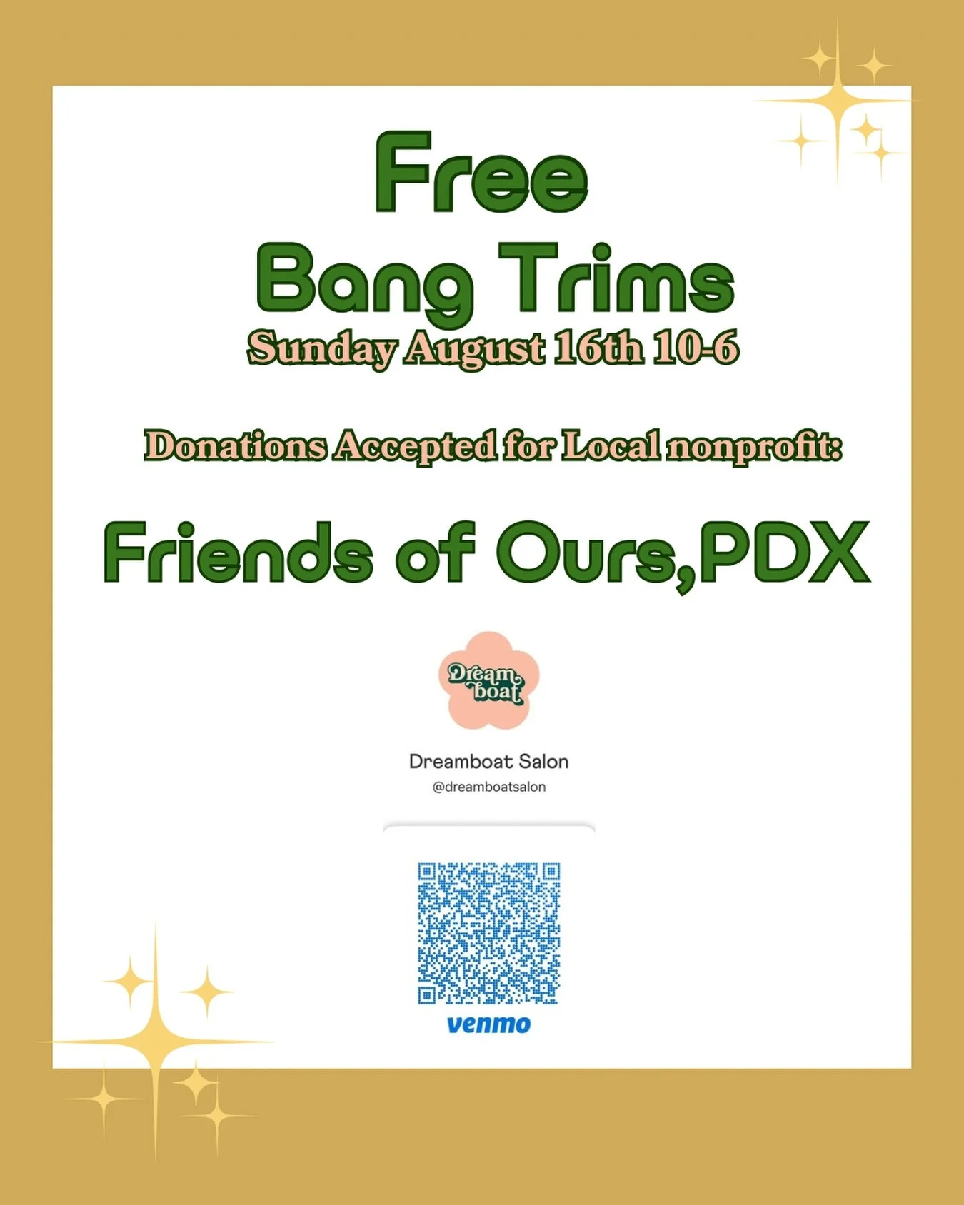Free bang trims at Kenton Street Fair tomorrow, Sunday 8/16 💓

Swing by our booth 10am-6pm on the east side of N Denver, between N Kilpatrick and N McClellan, and we&rsquo;ll clean up your bangs, no charge &mdash; just come find us in Kenton!

We&rs
