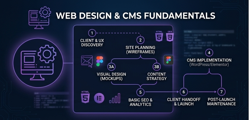 flow chart describing the iteration of web design and CMS fundamentals