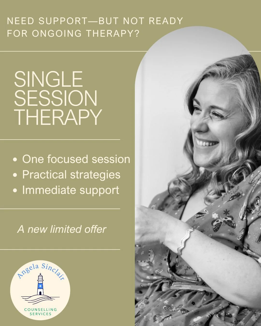 Not everyone needs - or wants - to commit to weekly therapy.

Sometimes you're facing one specific issue, feeling stuck, or simply need space to think things through with someone impartial.

That's where Single Session Therapy can help.

Together we'
