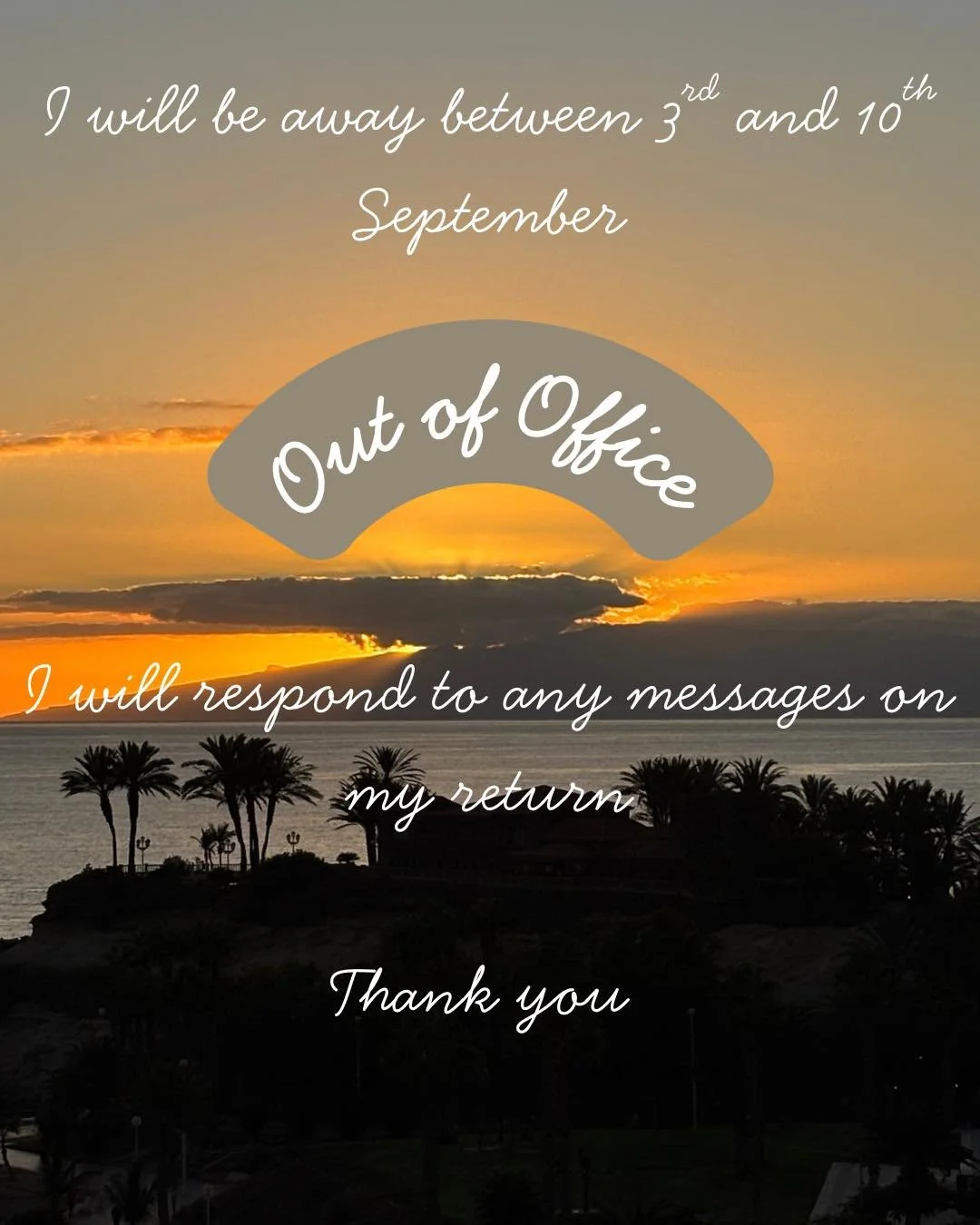 I am taking a much needed break and will be on leave until 10th September. I will respond to any messages on my return