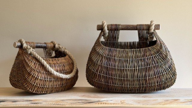 Traditional handwoven wicker basket made in England - part of a basketry workshop with Concentric Travel.
