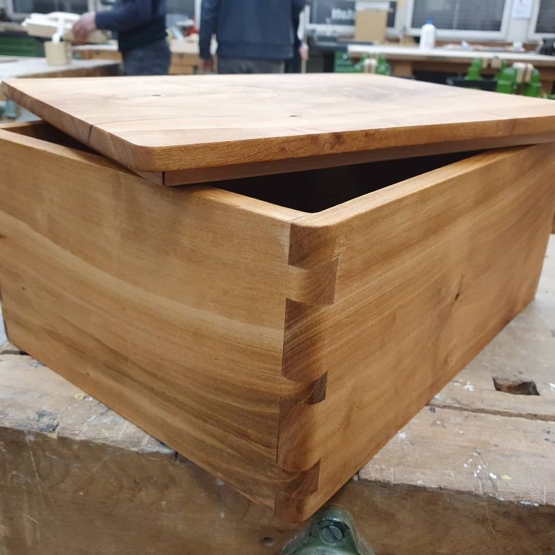 andcrafted wooden box made from noble hardwood during a Swiss woodworking workshop
