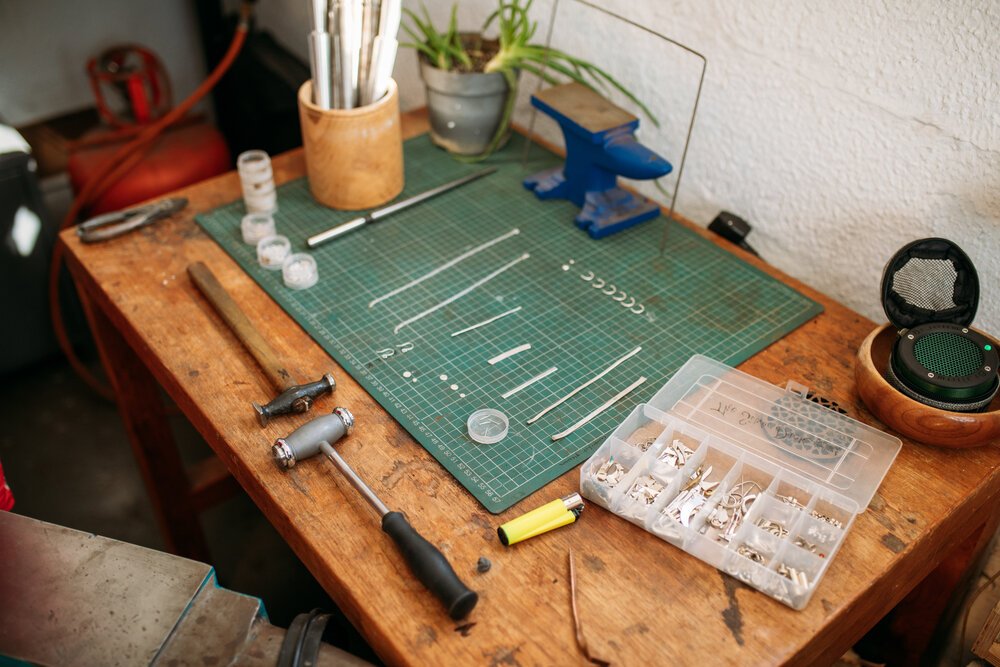silversmithing tools, artisan workshop Bristol, jewelry making studio, metalwork equipment, UK craft experience