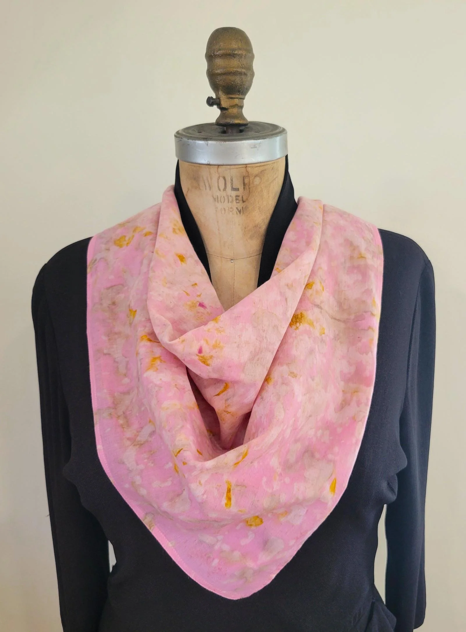 Marigold and pink dye bandana (detail 1)