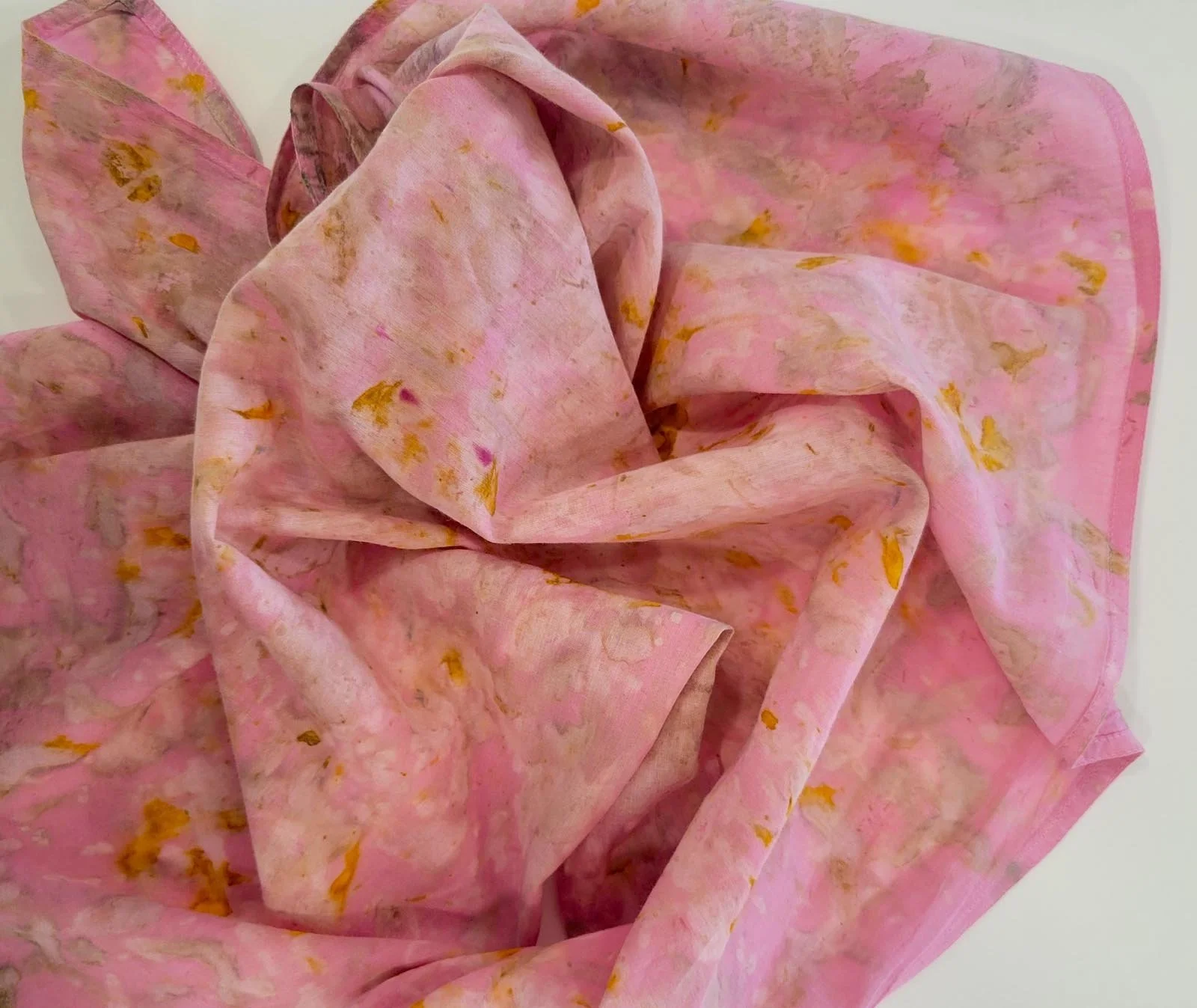 Marigold and pink dye bandana (detail 2)