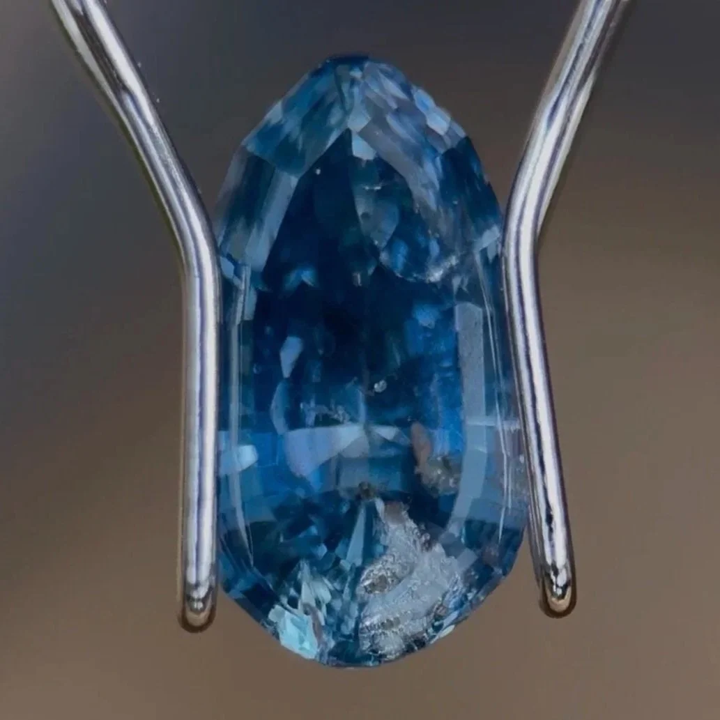 3.35 ct Blue Umba Sapphire from Tanzania, Custom Modified Pear, 50k Polish