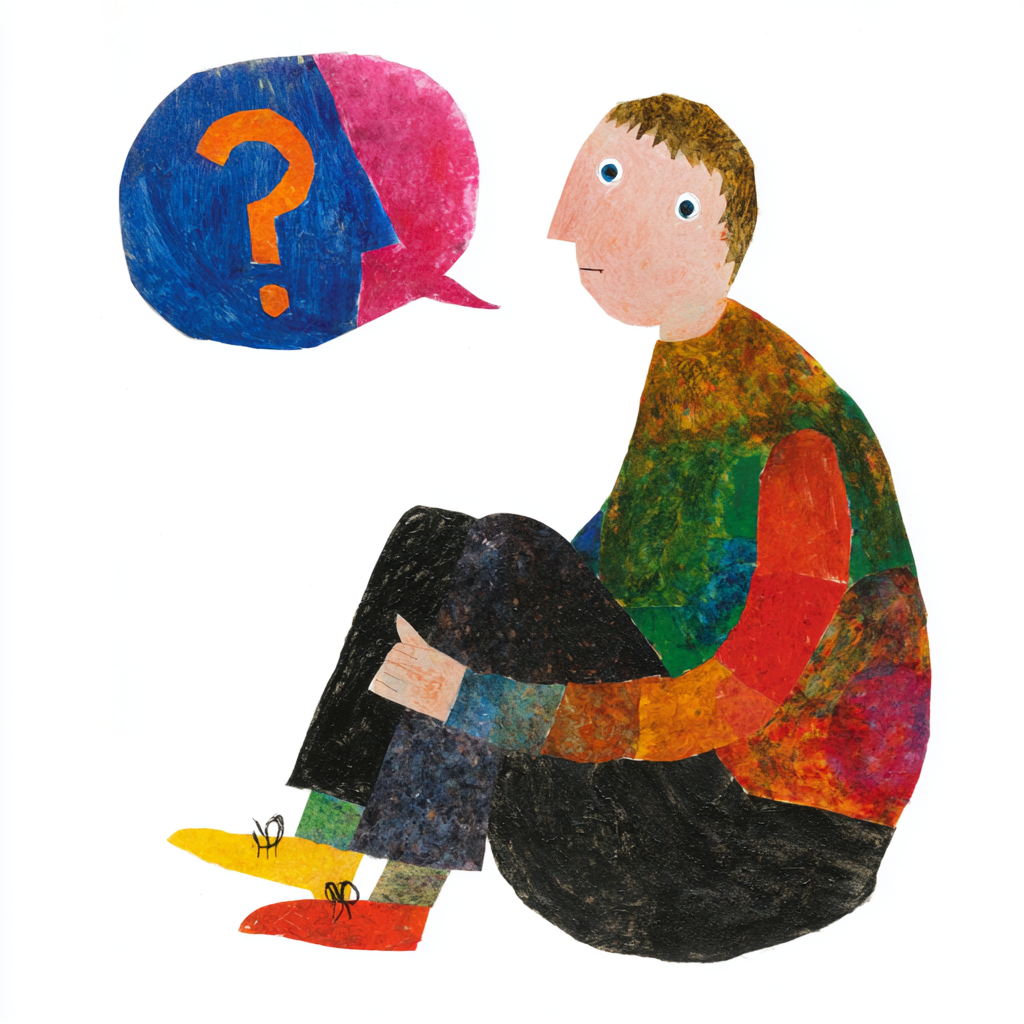 a quizzical person colorful collage