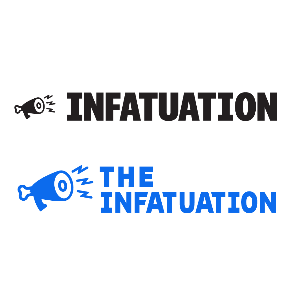 A logo with a cartoon meat icon with sound lines, the top line in black reading "INFATUATION" and the bottom line in blue reading "THE INFATUATION".