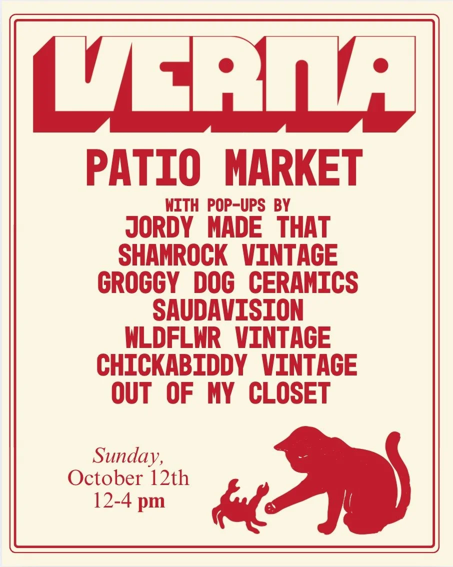 We're RUNNING IT BACK! This Sunday, October 12th from 12-4pm, come have a lil brunch, come have a lil coffee, come do a lil shopping! 

This month's vendors:
@jordymadethat 
@shamrocksvintagevault 
@groggy.dog.ceramics 
@saudavision 
@wldflwrvintage 