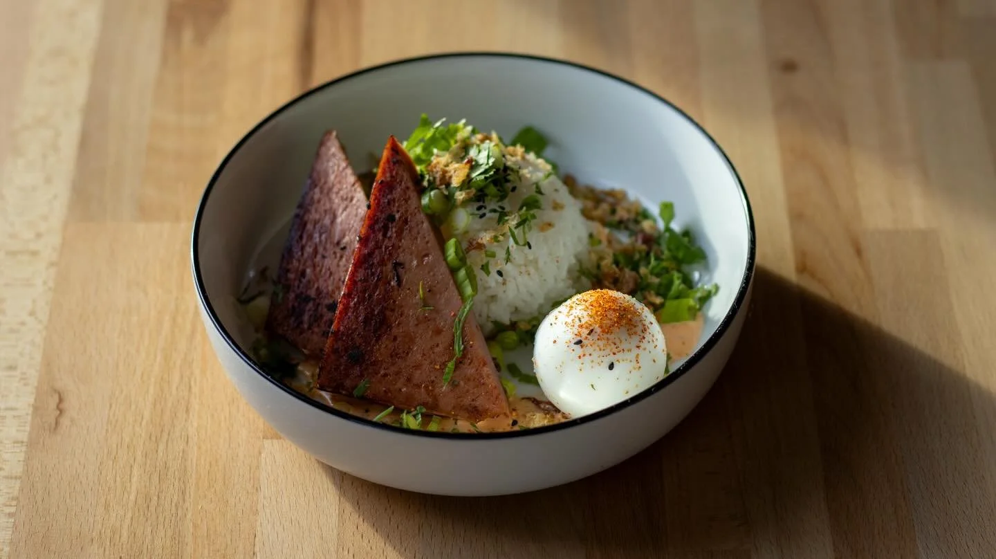 Have you tried the Spam &amp; Rice bowl from our new LUNCH MENU yet? A lil marinated spam, a lil kimchi, a lil soft-boiled egg, all sauced up and served on sticky rice? Cmon man!