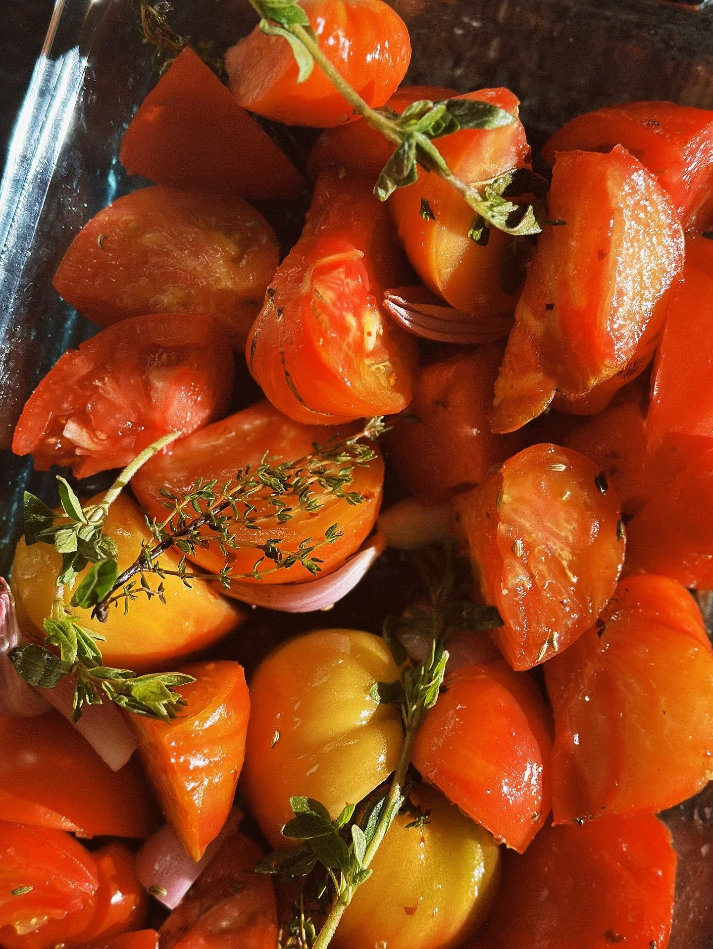 I&rsquo;ve never been able to find quite the right tomato soup recipe but I think I did today.  Roasted tomato basil soup with Parmesan croutons- delicious &amp; easy. 
I&rsquo;m a bit obsessed with basil right now &amp; these tomatoes from a dear fr