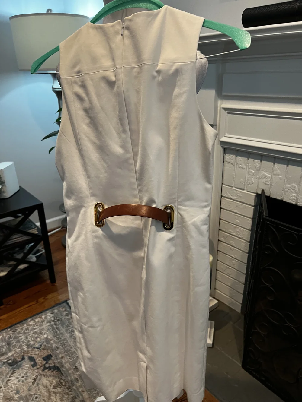 Michael Kors Cream Shift Dress with Leather Belt and Gold Bar Accent   REVAMPT