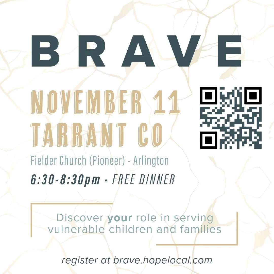 Reminder: CASA of Tarrant County will be at BRAVE Hope Local at Fielder Church &mdash; an inspiring evening designed to help people discover how they can make a difference for vulnerable children and families in our community.

If you&rsquo;ve ever w