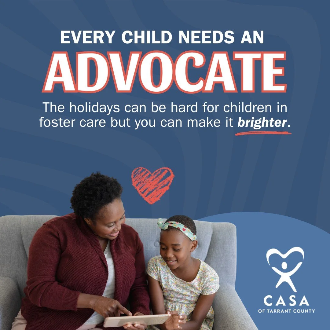 For many children in foster care, the holidays can feel uncertain. CASA volunteers are working to make sure every child we serve feels remembered and cared for.

Your gift can help provide a special gift and the steady presence of a CASA volunteer fo