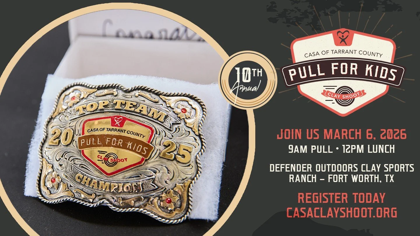 🎯 Ready, Aim, Empower a Child&rsquo;s Future! Join us for one of CASA of Tarrant County&rsquo;s most exciting events of the year &mdash; the Pull for Kids Clay Shoot! Whether you&rsquo;re a seasoned shooter or a total beginner, this friendly competi