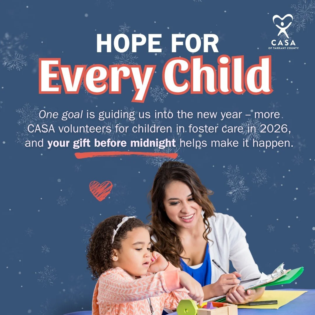 We&rsquo;re closing out the year with one goal: working to make sure more children in foster care have trained CASA volunteers in 2026.

Your year-end gift helps make sure no child has to navigate foster care without a CASA by their side. 💙

Make yo