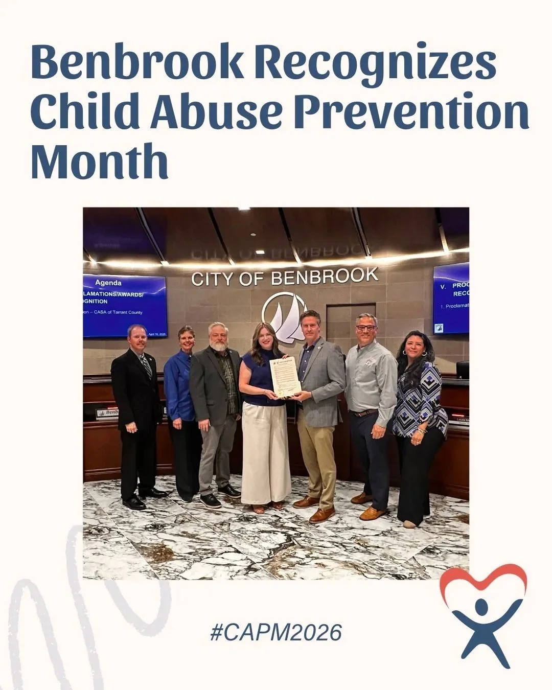 We&rsquo;re honored to receive a proclamation from the City of Benbrook in recognition of Child Abuse Prevention Month. 💙

Thank you for standing alongside us in our mission to support children in foster care&mdash;and for helping ensure every child