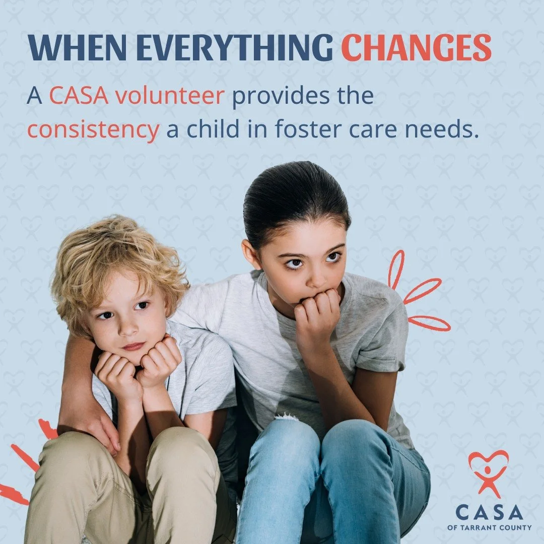 For a child in foster care, life can change overnight, and keep changing.

It can mean moving between homes, adjusting to new schools, and learning to trust new adults, over and over again.

As Andrew, a CASA volunteer shared, &ldquo;Foster care is a